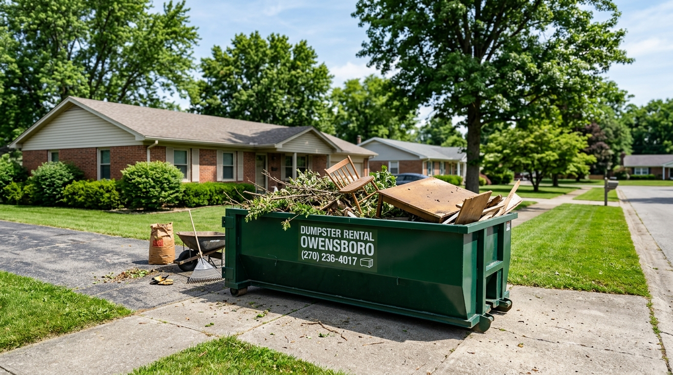 dumpster containng yard waste